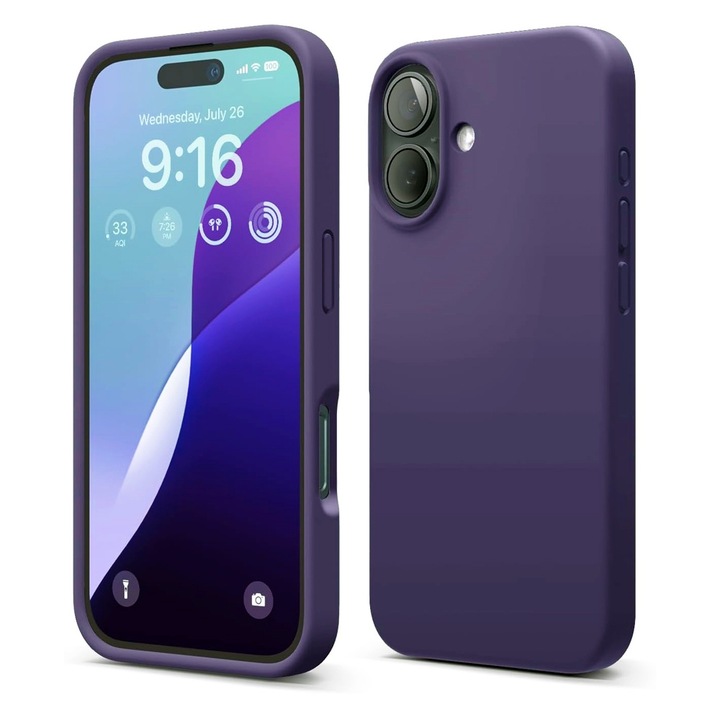 Мек на допир силиконов защитен калъф с микрофибър за Apple iPhone 16 Plus, OPTIM SOLUTION, безжично зареждане, висококачествен мек материал, подплата от първокласни влакна, стилен дизайн против приплъзване, лилав