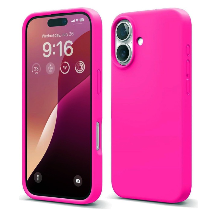 Husa Protectie Soft-Touch Silicon cu Microfibra pentru Apple iPhone 16 Plus, OPTIM SOLUTION, Incarcare Wireless, High Quality Soft Material, Premium Fiber Lining, Stylish Anti-Slip Design, Roz Aprins