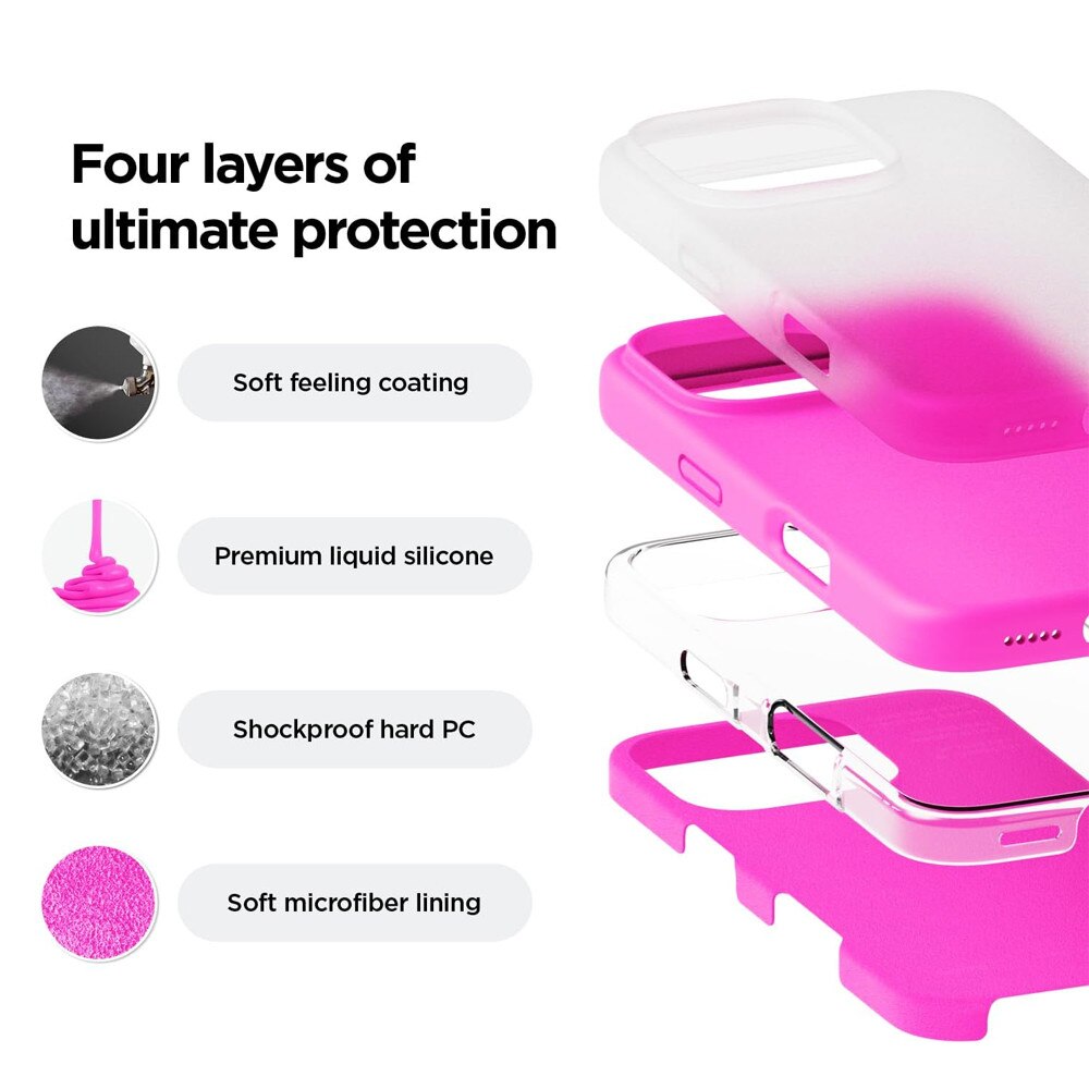 Husa Protectie Soft-Touch Silicon cu Microfibra pentru Apple iPhone 16, OPTIM SOLUTION, Incarcare Wireless, High Quality Soft Material, Premium Fiber Lining, Stylish Anti-Slip Design, Roz Aprins