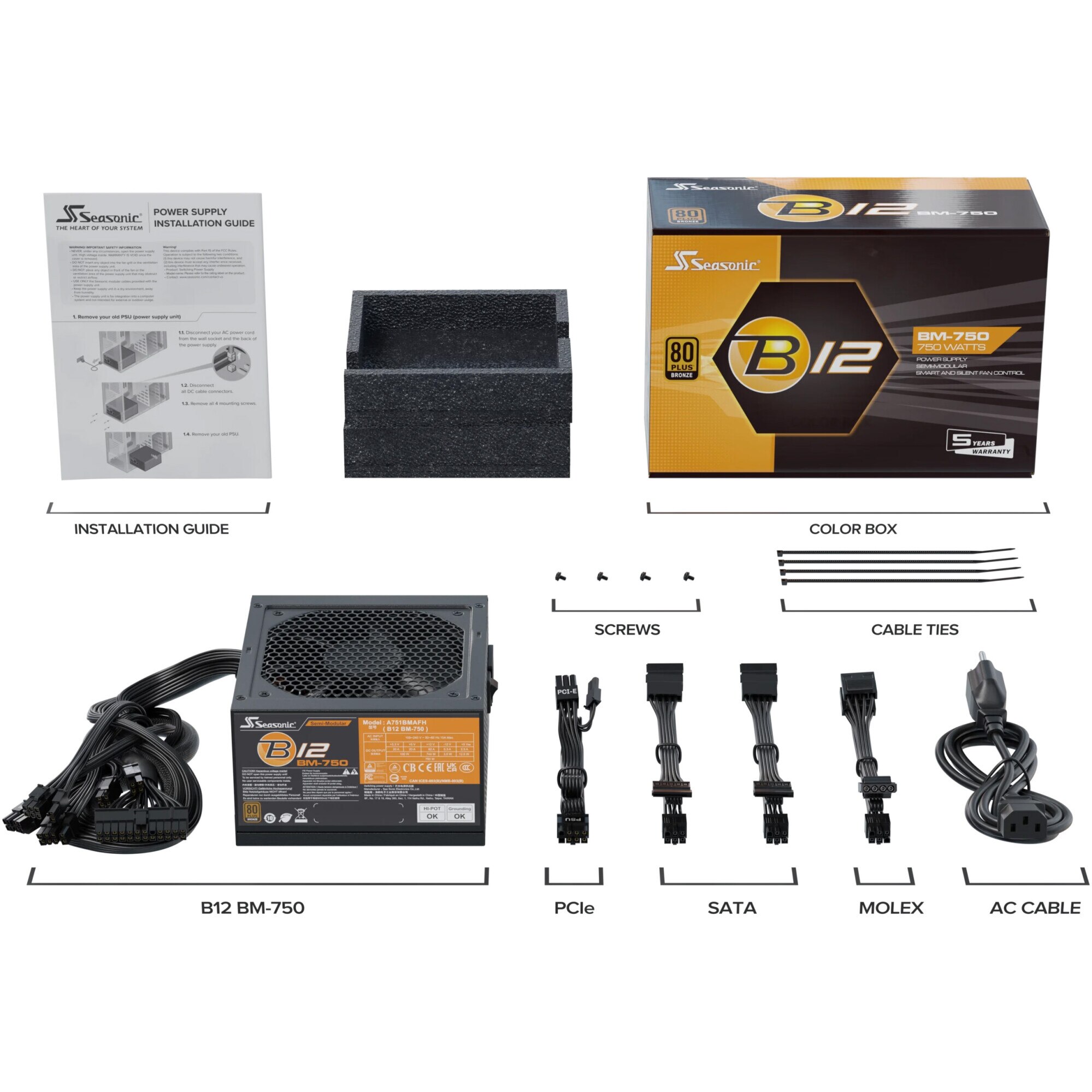 Sursa Seasonic B12 BM-750, 750W, 80+ Bronze, Semi Modulara, Negru - eMAG.ro