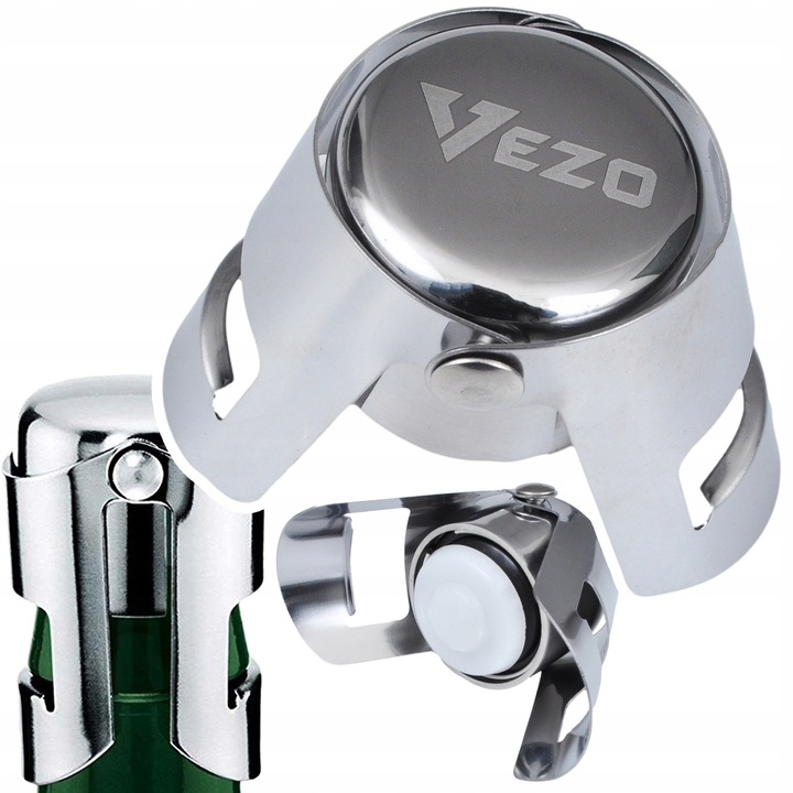 Korek din inox pentru vin si sampanie VEZO, cu capac din silicon, argintiu, 5,5x3,8cm