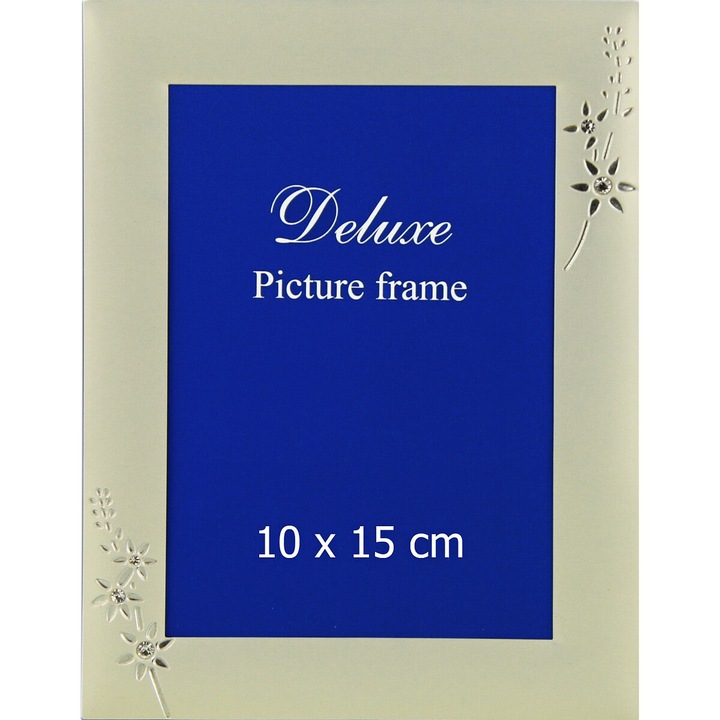 Rama foto clasica TRADAG, metal 10x15cm argintiu, de birou, cu efect de flori stralucitoare