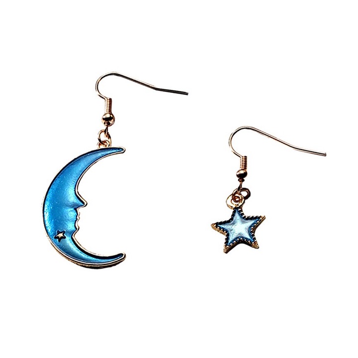 Cercei cu ciucuri, cer albastru stelar, cercei asimetrici lungi, 2.6x4.3cm, 5.6g/pereche