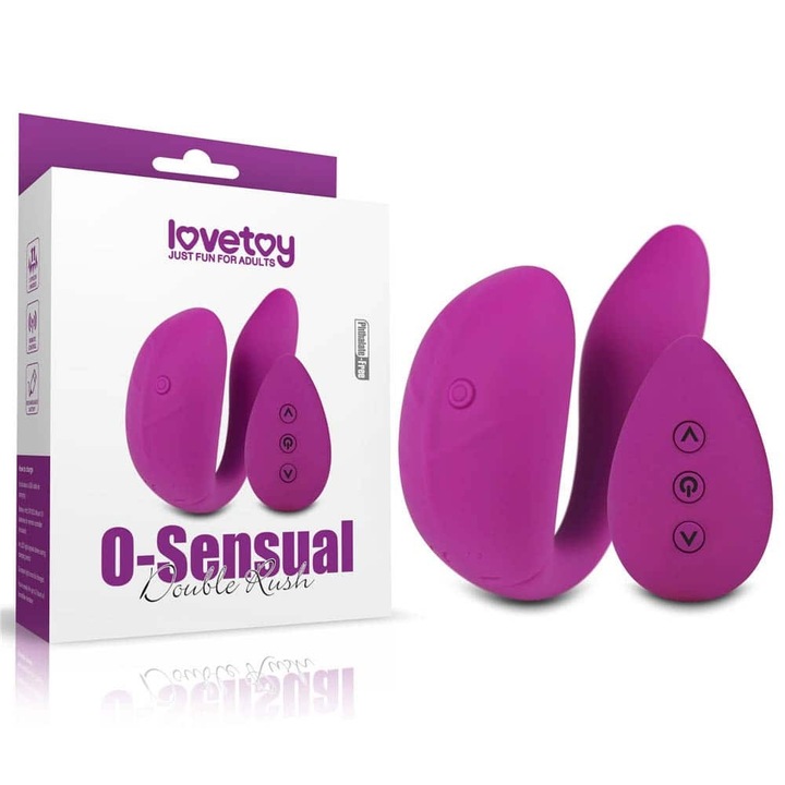 Вибратор Lovetoy, O-Sensual Double Rush, Стимулация на клитора и G точката, Водоустойчив, 6-10 см дължина, 3-3.4 см диаметър, Презареждащ се, Силикон, Лилав