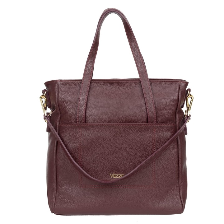 Geanta de umar din piele naturala, Vezze, rosie, cu fermoar, dimensiuni A4