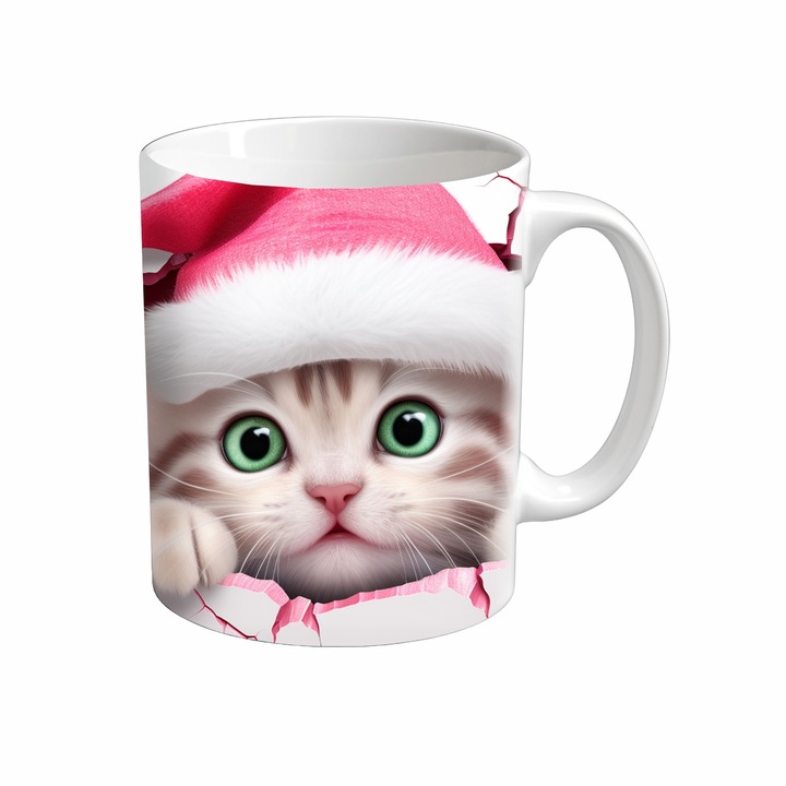 Cana Kitty, Inedit Print, CP85, Ceramica, Alb, 330 ml