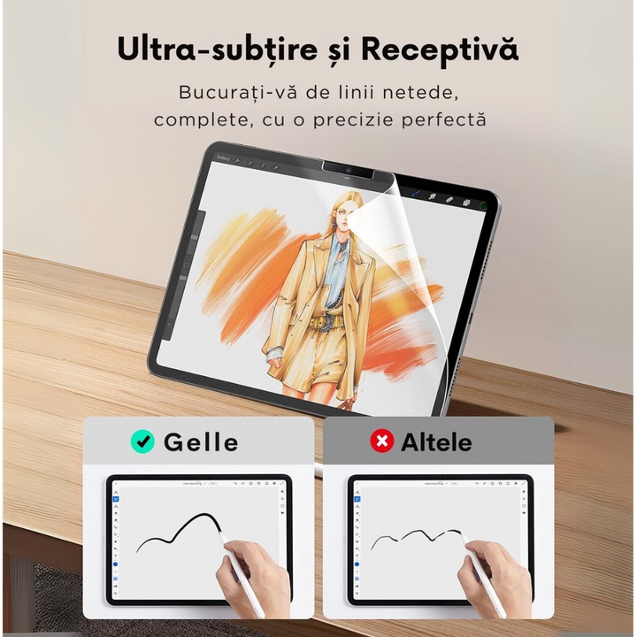 Folie din sticla cu textura de hartie Gelle pentru Apple iPad Air 13" (2024/2025) M2/M3, ideala pentru desenat/scris, mata, anti-reflexie