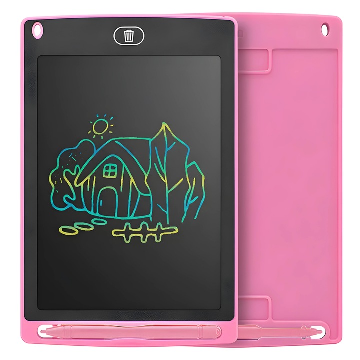 Tablet íráshoz és rajzoláshoz, Stylus FOTOFUN törlés funkcióval, 10 hüvelykes LCD kijelző, egérpad, részleges törlés, vonalzó, szemvédelem, víz- és ütésálló, rózsaszín
