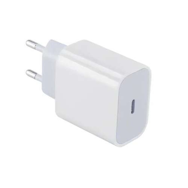 Hálózati töltőkészlet C típusú USB porttal, Gyorstöltés, 5V 3A, maximum 25W, fehér + USB-C / Lightning kábel 1m