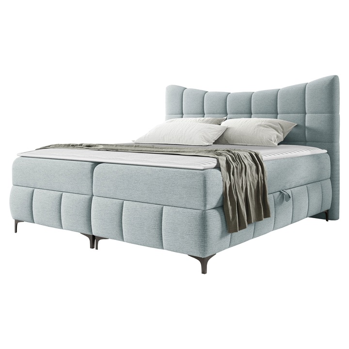 Pat boxspring Zelfa 200x200, MIRJAN24, albastru deschis, 204x210x120 cm