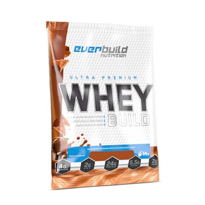 Суроватъчен протеин на прах, Everbuild, Ultra Premium Whey Build Sachet, фъстъчено масло 34 g