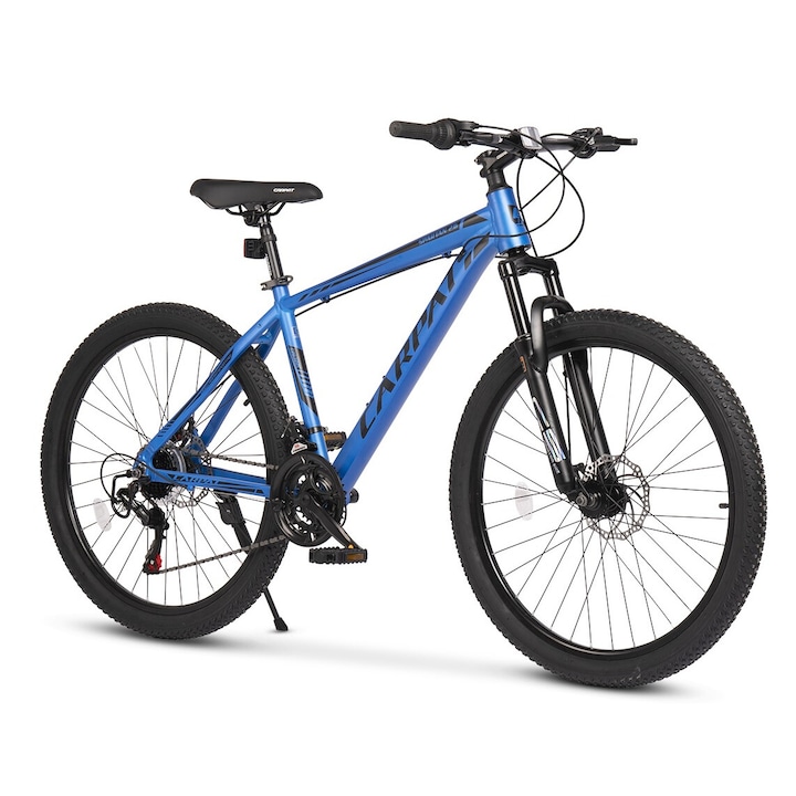 Bicicleta MTB de munte Carpat Spartan JSX26322, cadru Aluminiu, echipare Shimano, suspensie fata, roata 26 inch, frana disc fata/spate, 21 viteze, albastru cu negru