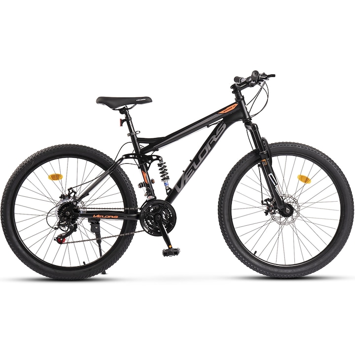 Velors Matador JSXV2660D MTB hegyikerékpár, Shimano, szekvenciális váltókarok, Genius első/hátsó felfüggesztés, 26 colos kerék, tárcsafékek, 21 sebesség, fekete-narancs