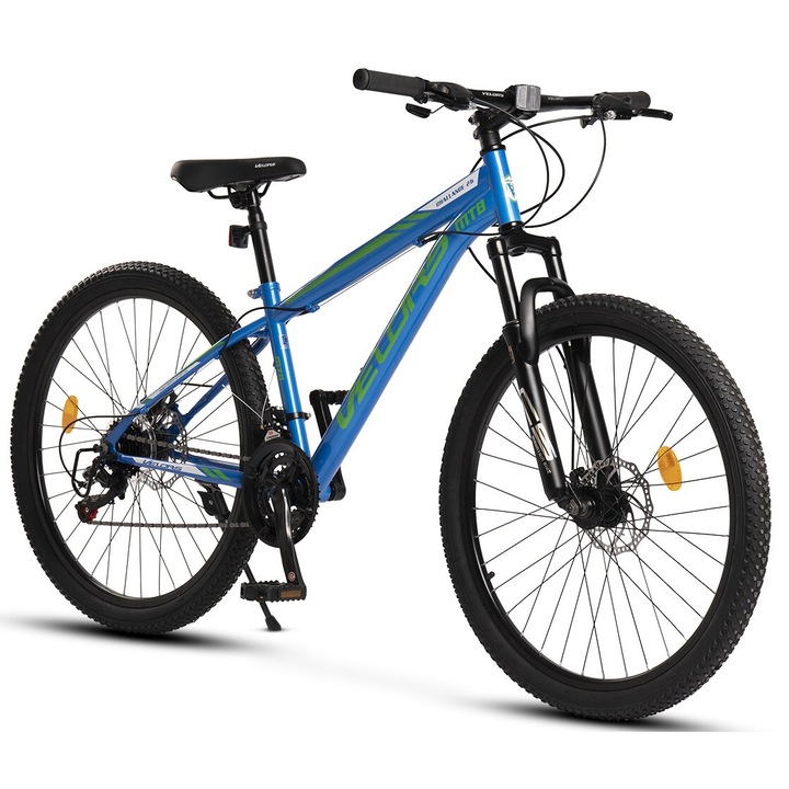 MTB kerékpár 26"-os kerekekkel, Shimano/Carpat felszerelés, szekvenciális karok, 21 sebesség, kék/fehér/zöld, Mountain Bike Velours Challange 26 Genius tárcsafékekkel