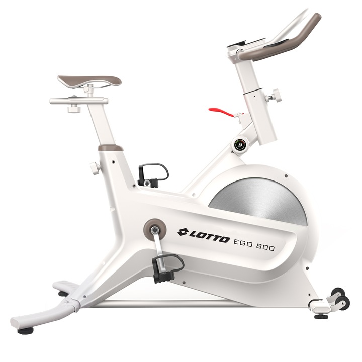 Bicicleta fitness spinning Lotto EGO 800, Bluetooth Fitshow/Kinomap/Zwift, rezistenta magnetica, volanta 6 kg, greutate maxima utilizator 130 kg, pedale antiderapante, ghidon/sa reglabile