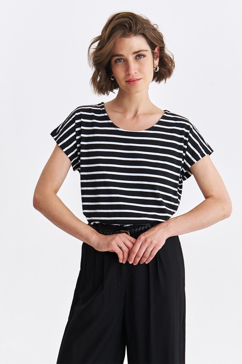 Top Secret, Tricou din bumbac cu decolteu rotund, Alb/Negru, 34