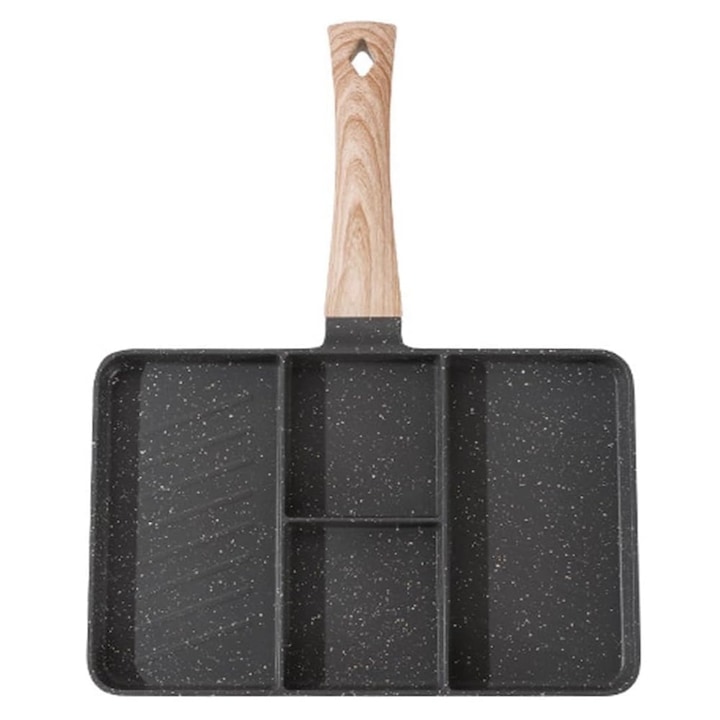 Tigaie grill Pufo Breakfast cu 4 compartimente, 27 x 18 cm, negru