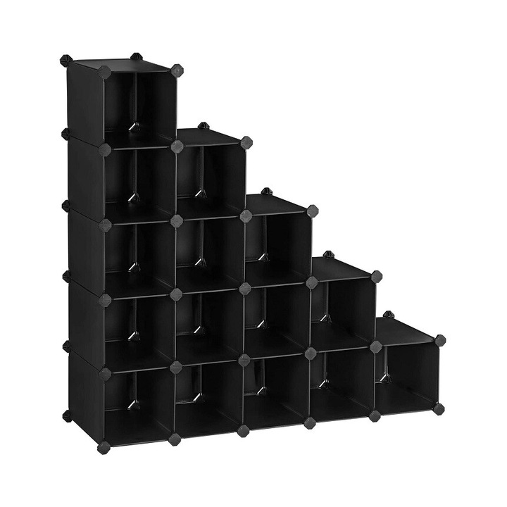 Biblioteca, Organizator 15 rafturi, Modular, pentru living, baie, dormitor, 91x91x36 cm, 240 L, Negru, Songmics