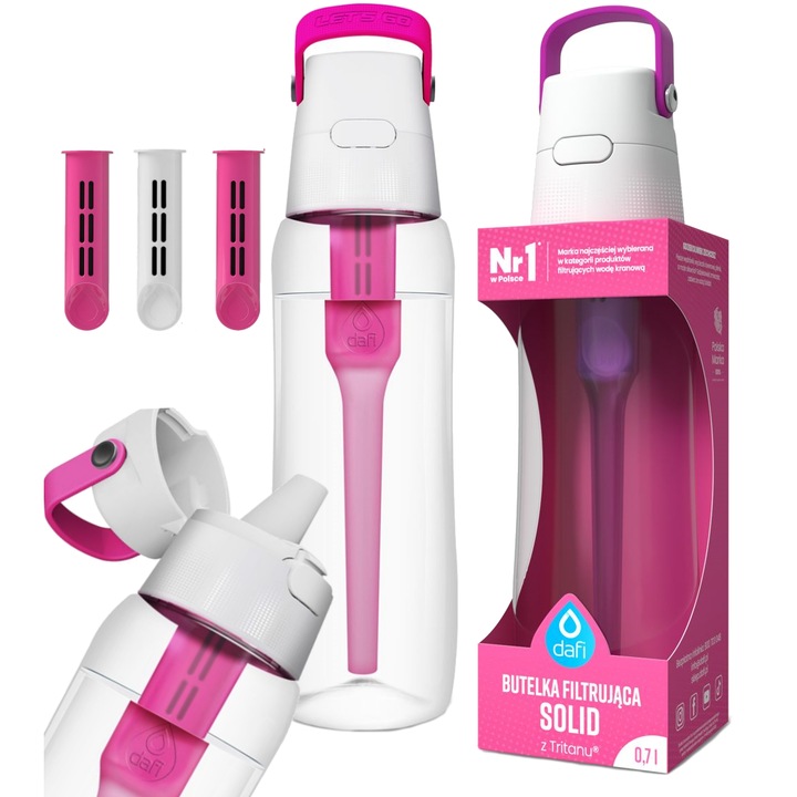 Филтърна бутилка Dafi Solid, с 3 филтъра, 0.7л, розово/бяло