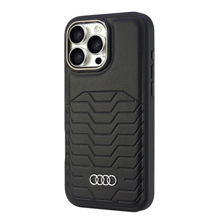 Audi szintetikus bőr MagSafe kemény tok iPhone 16 Pro Max 6,9" készülékhez, fekete AU-TPUPCMIP16PM-GT/D3-BK