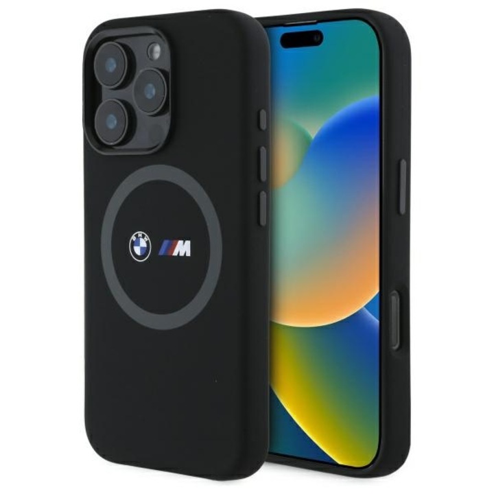 BMW BMHMP16X23SROK iPhone 16 Pro Max 6.9" készülékhez kemény tok M Silicone Printed Ring MagSafe fekete