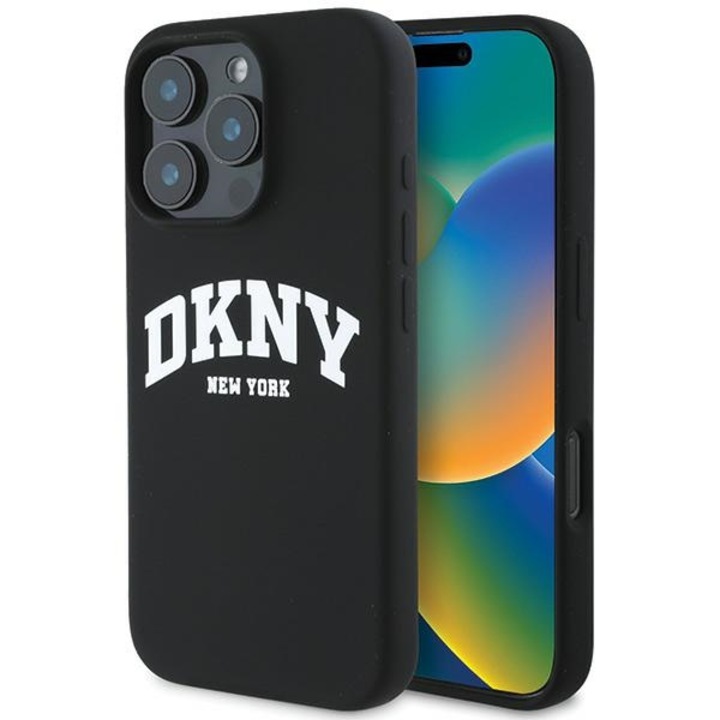 DKNY Liquid Silicone Arch Logo MagSafe tok iPhone 16 Pro Max készülékhez fekete