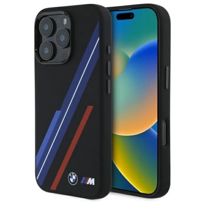 BMW BMHMP16X23SSPK iPhone 16 Pro Max 6.9" készülékhez szilikon keménytok Random Lines MagSafe fekete