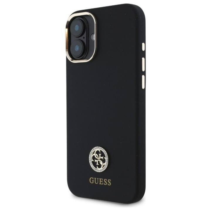 Telefontok, Guess, Szilikon / Strassz, iPhone 16-hoz, Fekete