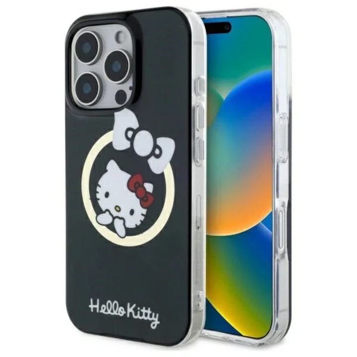 Hello Kitty HKHMP16LHFLBK iPhone 16 Pro 6,3" készülékhez kemény tok IML Fun bow Magsafe fekete