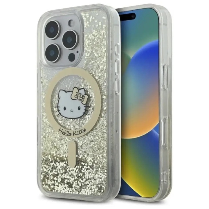 iPhone 16 Pro telefontok, Hello Kitty, TPU, MagSafe kompatibilitás, arany/fehér