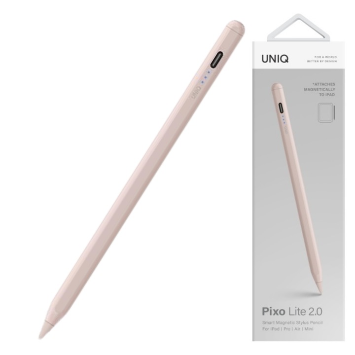 Stylus magnetic UNIQ Pixo Lite 2.0, roz, compatibil cu iPad, magnetizare, autonomie mare