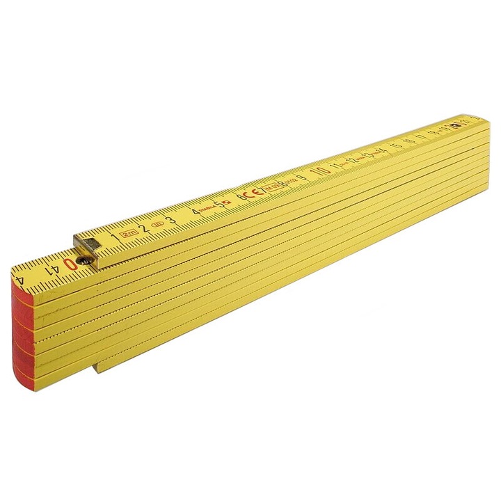 Линийка Stabila, сгъваема, дърво, 2 м, двойна скала см/мм, ширина 1,70 см, жълт