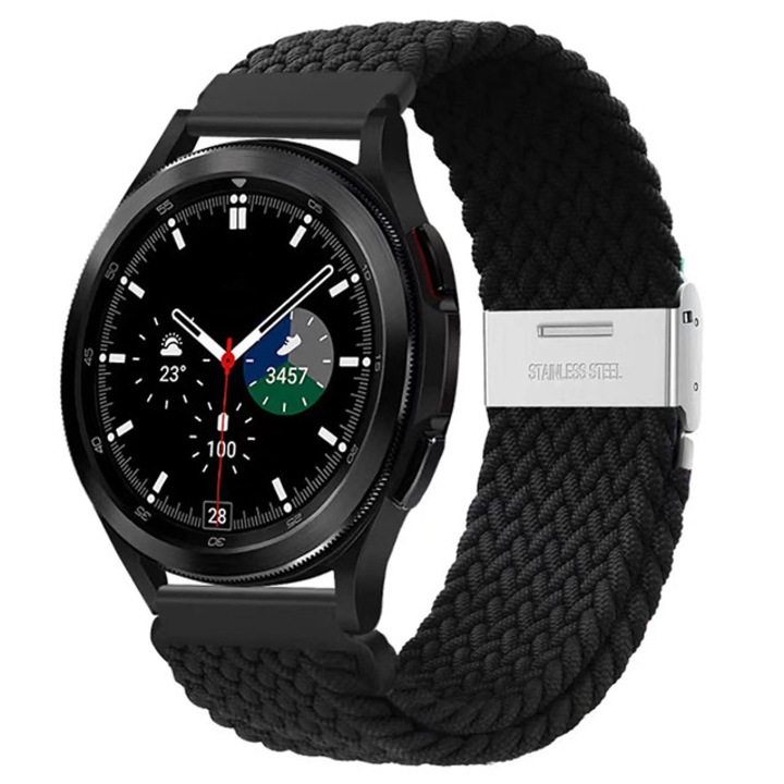 Curea ceas pentru Smartwatch, latime 22 mm, ajustabila, material textil elastic, nailon, negru