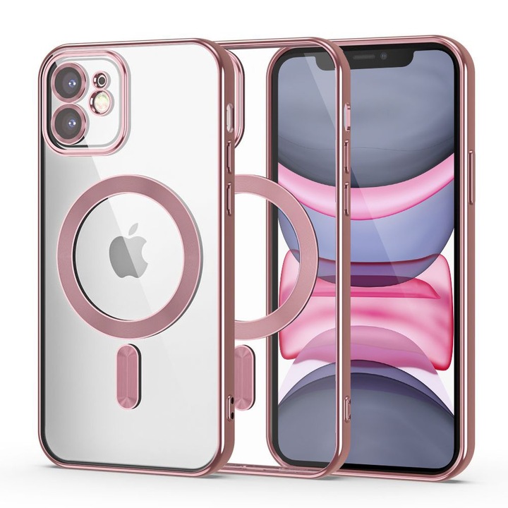 Telefontok iPhone 11 - Tech- Protect MagShine - MagSafe kompatibilis rosegold / átlátszó szilikon tok