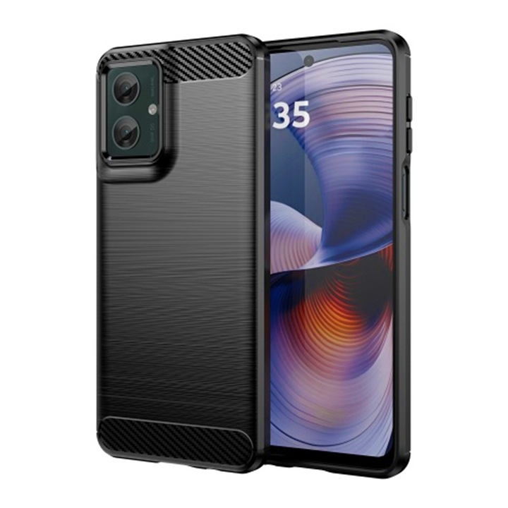 Husa Carbon Resistance pentru Motorola Moto G55, OPTIM SOLUTION, Optimizare Anti-Soc, Long Term Case, Negru