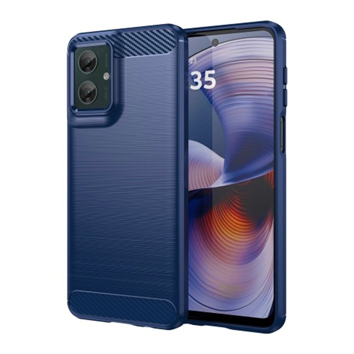 Устойчив на въглерод калъф за Motorola Moto G55, OPTIM SOLUTION, Silicon TPU Better Protection, Fiber Design, Anti-Shock Optimization, Long Term Case, Blue