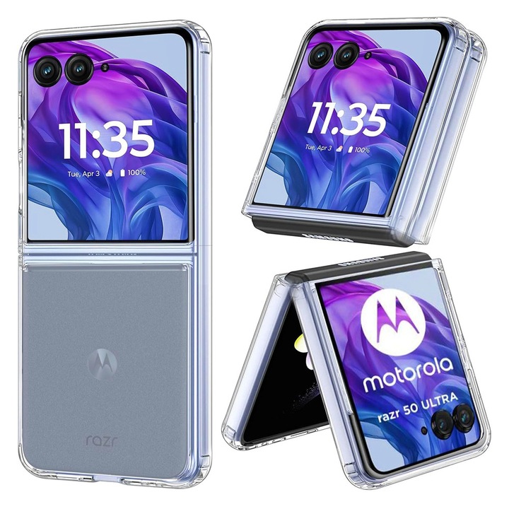 Husa TPU High Clear compatibila cu Motorola Razr 50 Ultra, OPTIM SOLUTION, Diamond Design, Lightweight TPU Bumper Case, Shock Absorption, Unique Long-lasting Anti-Yellowing Tech, Transparenta