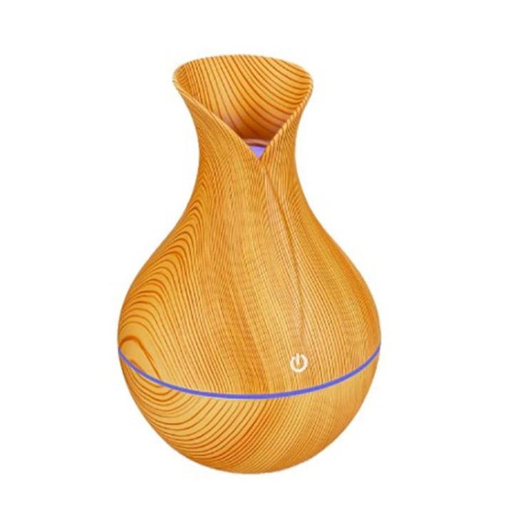 Macvi® Ароматерапевтичен дифузер с овлажнител, ултразвук, форма на ваза, сензорен бутон, бежов, LED 7 цвята, 130 ml