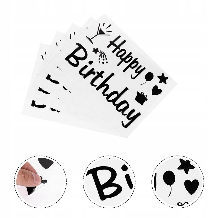 Original - Sticker Autocolant destinat Baloane, Southern Sky, Tematica Aniversare, Model Happy Birthday, 29x21 cm, Negru