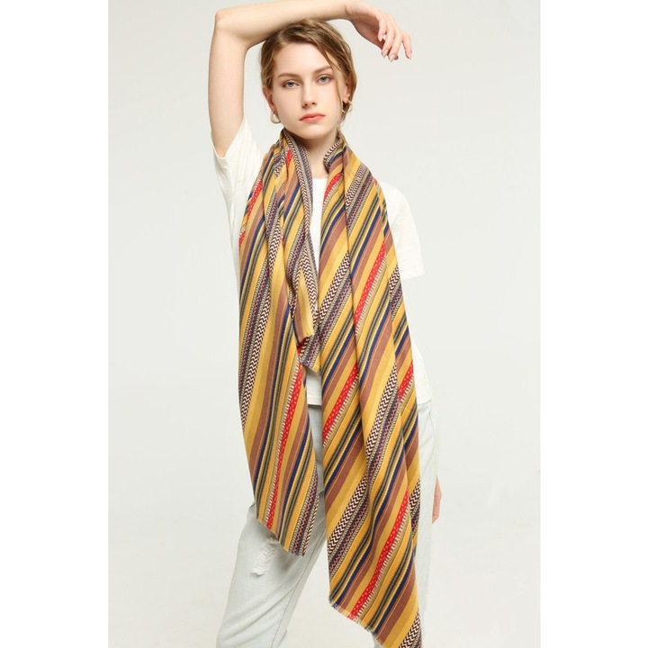 Sal elegant din bumbac pentru femei cu model modern, 85x180 cm, galben