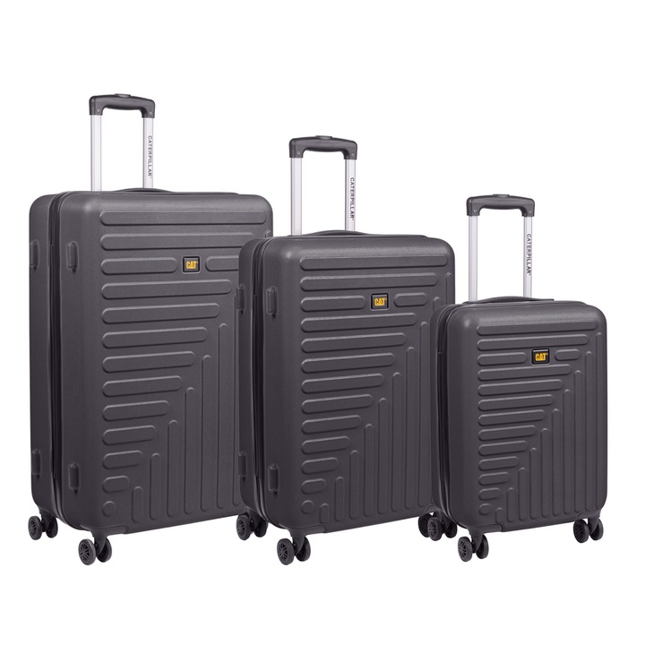 Set 3 trolere CATERPILLAR Rockford, 35L, 59L, 92L, 4 roti duble cu rotatie 360°, ABS - negru