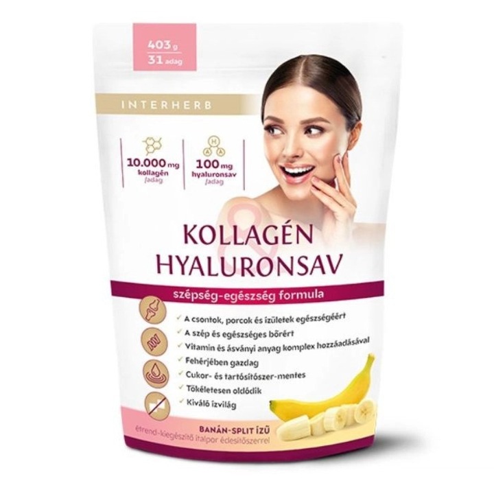 Pudra de colagen si acid hialuronic Interherb aroma banana split 403 gr