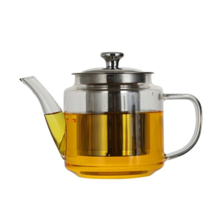 Ceainic din sticla termorezistenta cu capac si sita inox, 600ml