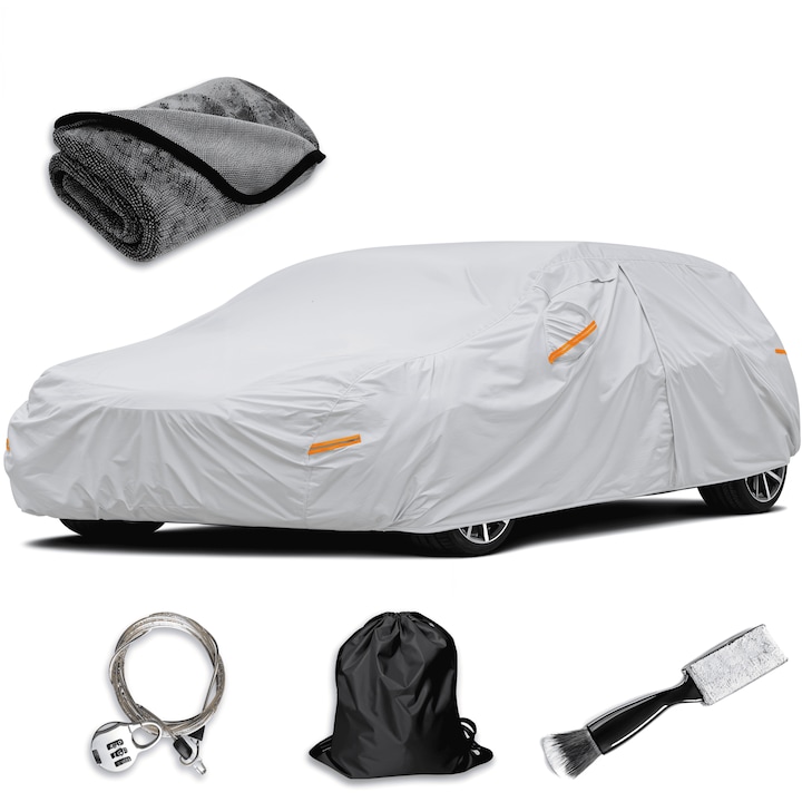 Покривало за автомобил Gavriet™ Break 3XL, 490 x 180 x 150 cm, джобове за огледала, светлоотразителни ленти, цип на шофьорската врата, чанта за съхранение, четка за почистване на вентилация и кърпа включени, сив