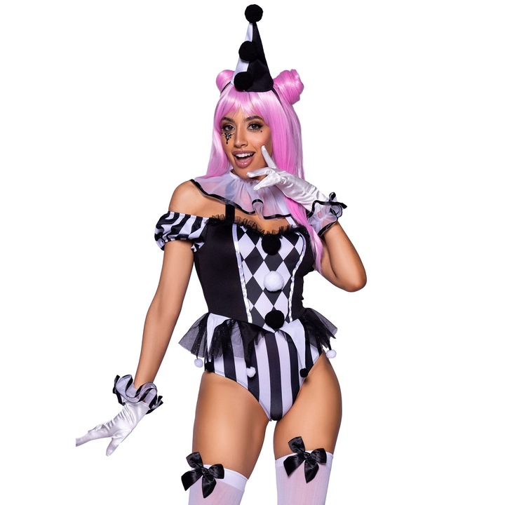 Costum sexy de Clovn, French Clown Bodysuit, colorat, marimea L