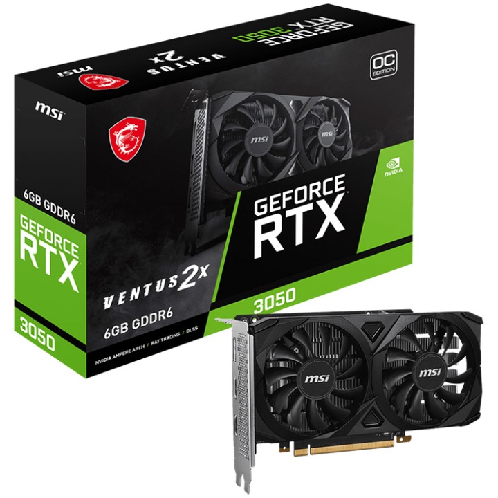 Placa video MSI GeForce RTX 3050 VENTUS 2X E 6G OC, GDDR6, 96-bit, Negru