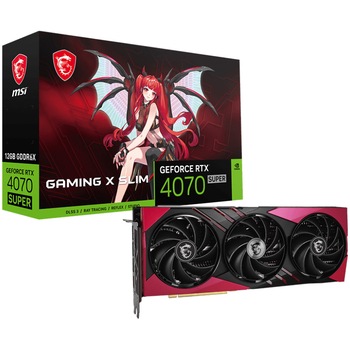 Placa video MSI GeForce RTX 4070 SUPER 12G GAMING X SLIM MLG, GDDR6X, 192-bit, Negru/Rosu