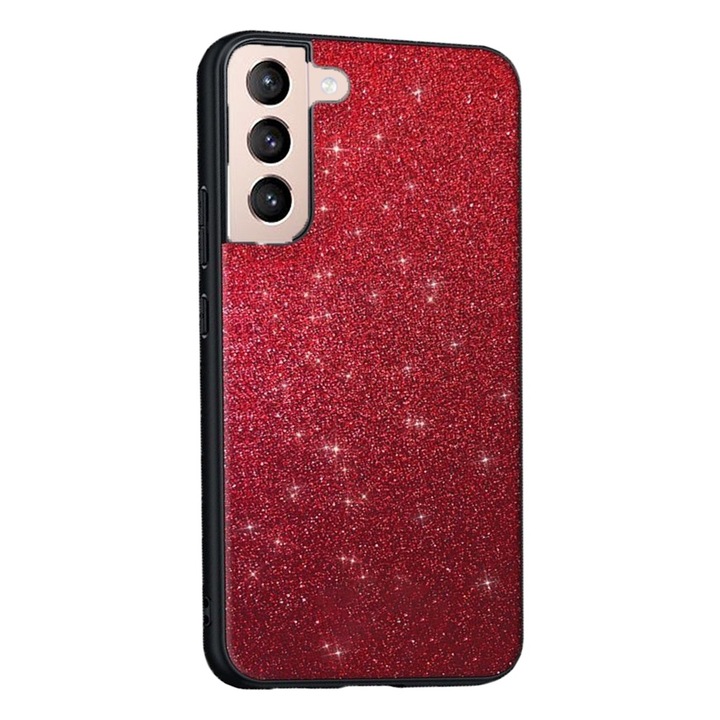 Samsung S21 Plus tok, Lux Glimmer Collection, Sparkle Glitter Design, Ütésálló, Ütésálló, Ütésálló, Csillogó díszítések, Megemelt élek, Piros