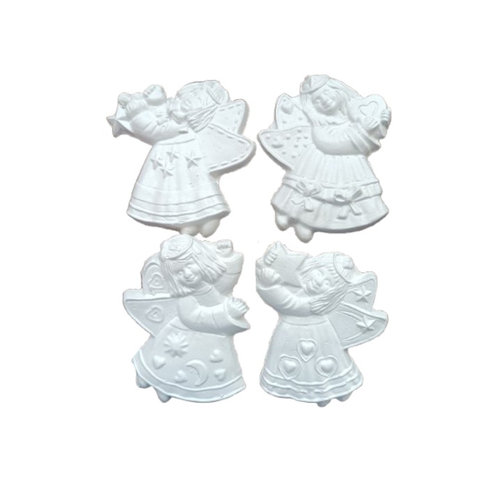 Gipszfigurák festéshez, Angyalkák, 9,5x7,5cm, 4 db