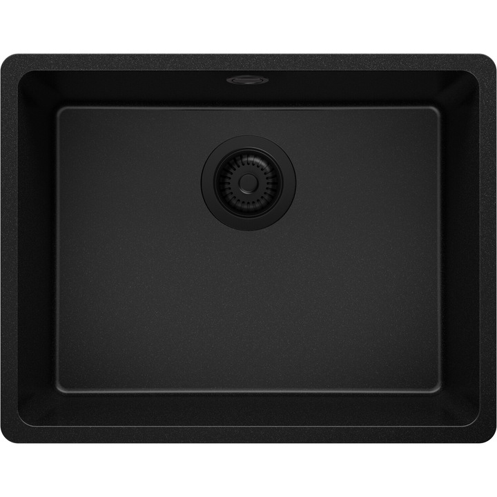 Chiuveta de bucatarie din granit 56x44cm, Chiuveta 1 Cuva + Sifon, Pentru dulap de 60cm, Venetia Easy Slim Primagran Complet Negru